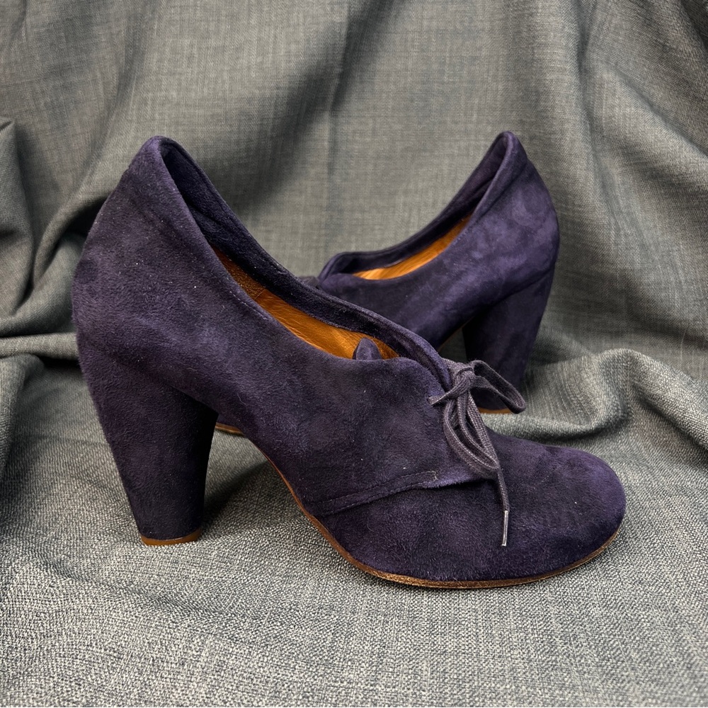 Chie Mihara Purple Suede Leather Lace Up Cone Heels made in Spain